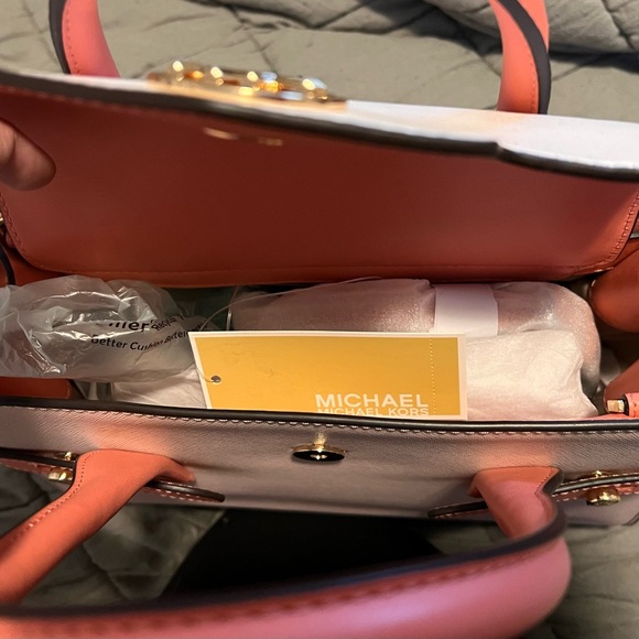 Michael Kors Carmen Medium Satchel - Pink and Tan - Picture 7 of 8